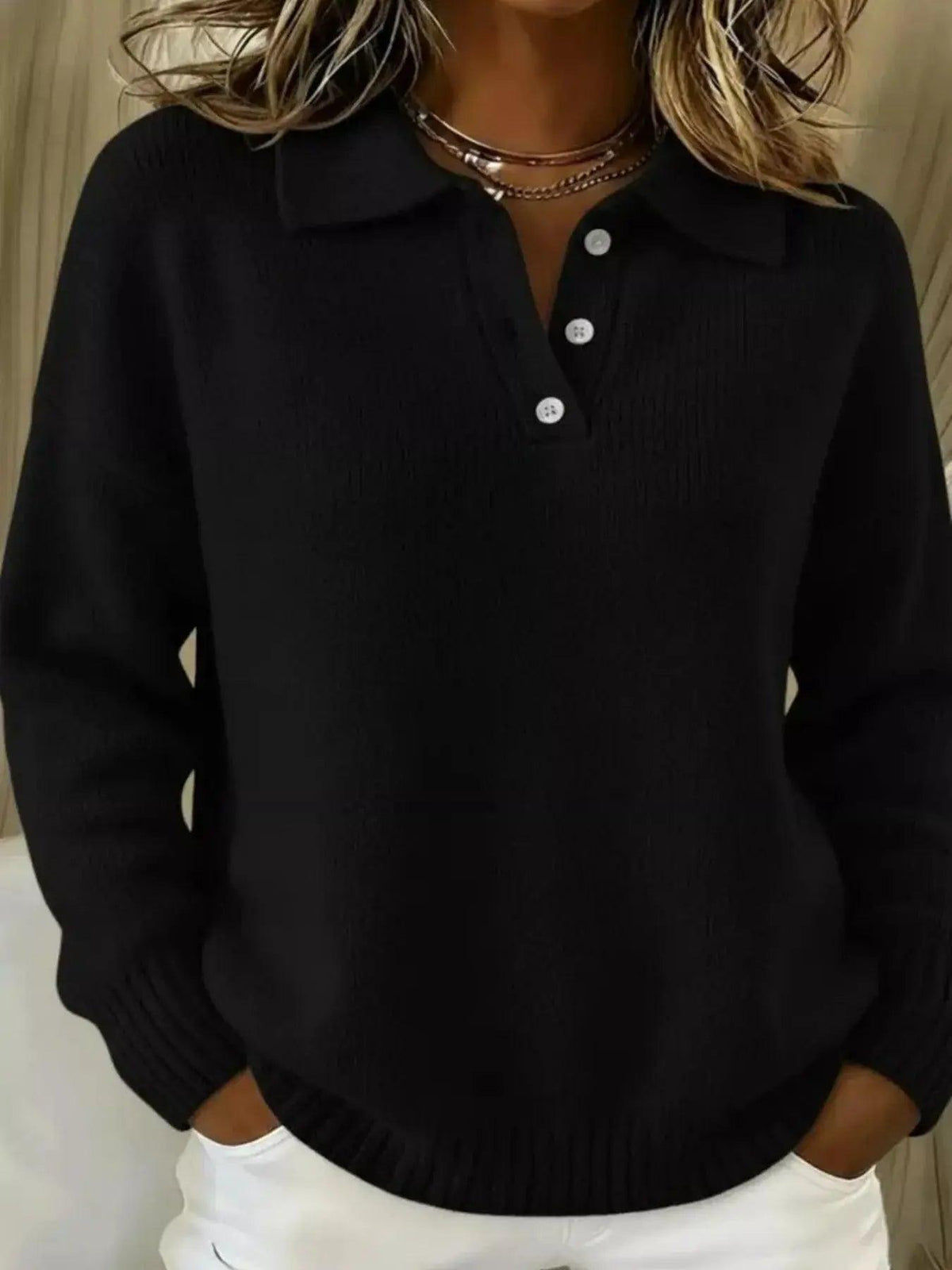 Full Size Button Detail Dropped Shoulder Sweater Plus Size Luxe Curves Plus Size Fashion