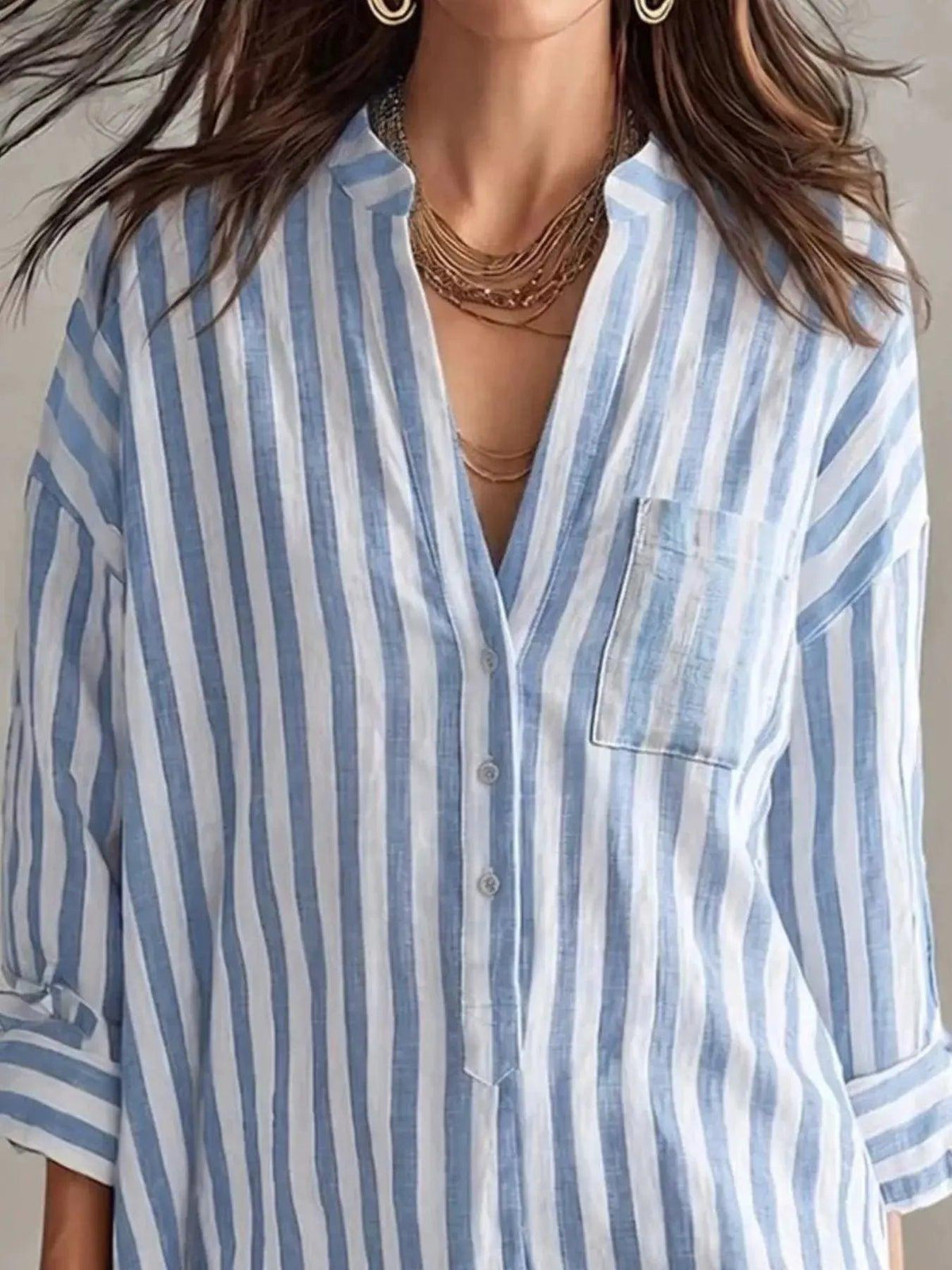 Full Size Striped Linen Shirt Mini Dress Plus Size Luxe Curves Plus Size Fashion