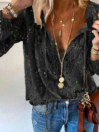 Lace Tie-Neck Blouse Luxe Curves Plus Size Fashion
