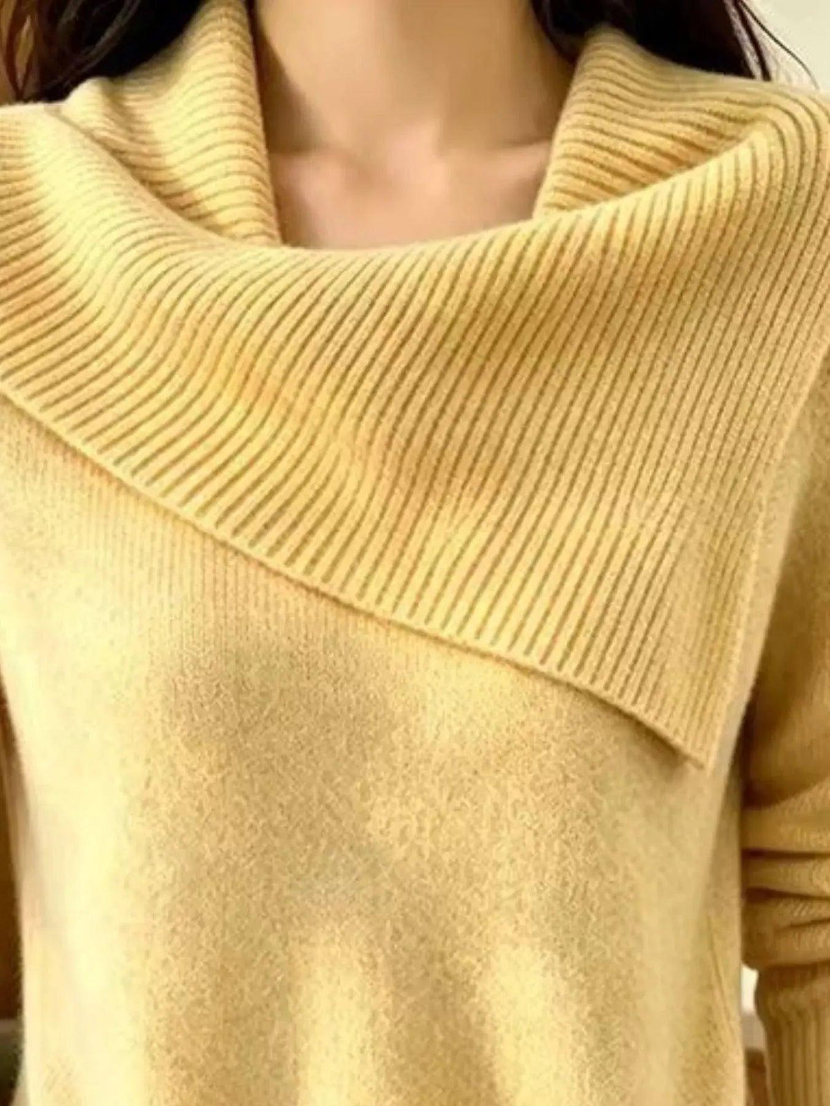 Full Size Asymmetric Ribbed Collar Sweater Plus Size Luxe Curves Plus Size Fashion