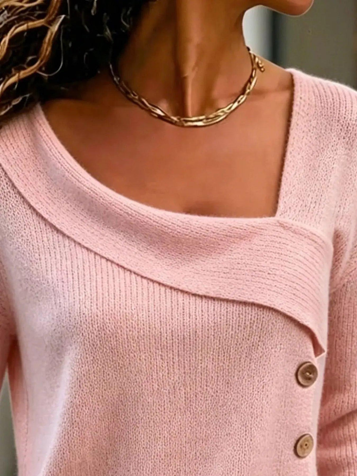 Full Size Asymmetrical Decor Button Sweater Plus Size Luxe Curves Plus Size Fashion