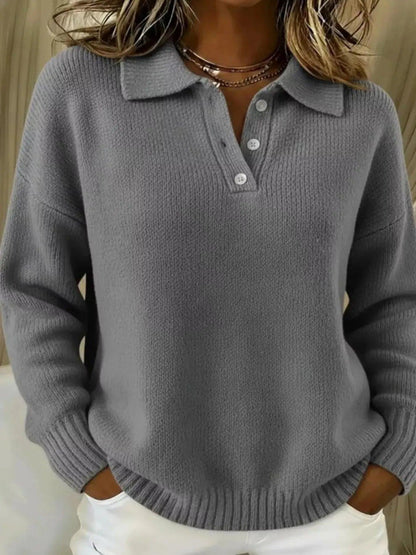 Full Size Button Detail Dropped Shoulder Sweater Plus Size Luxe Curves Plus Size Fashion
