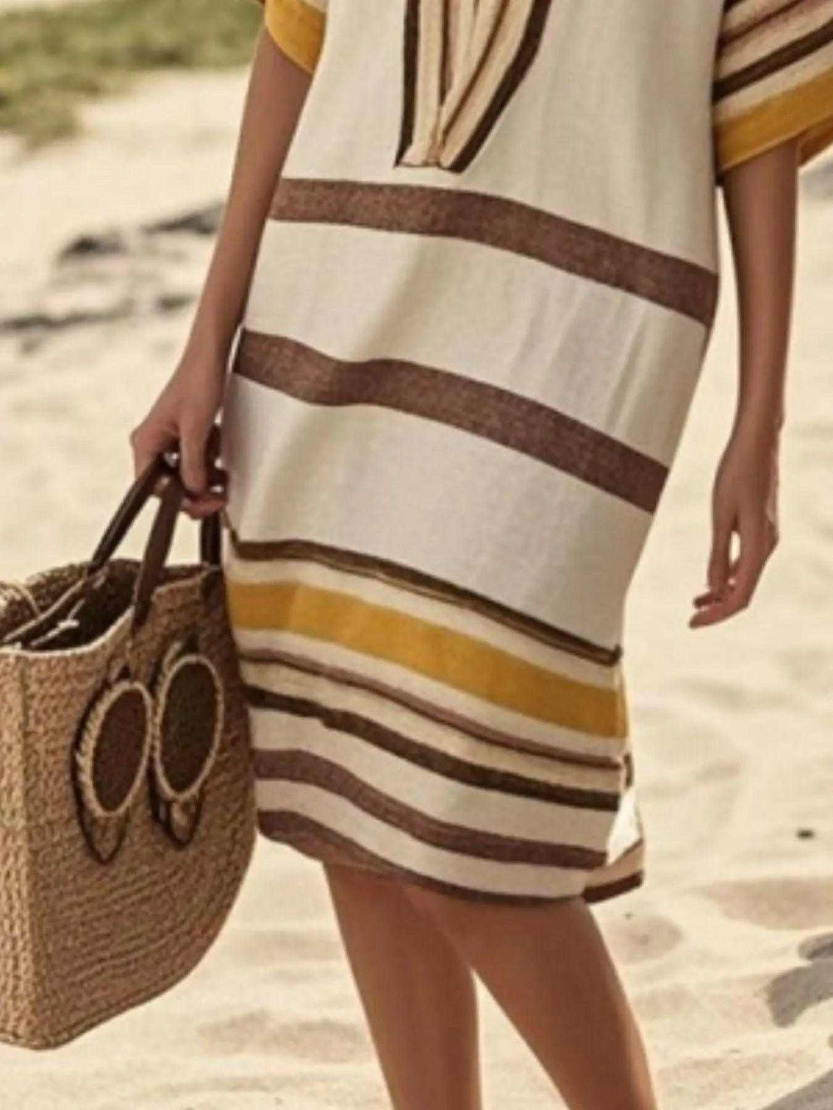 Full Size Striped Half Sleeve Midi Dress Plus Size Luxe Curves Plus Size Fashion