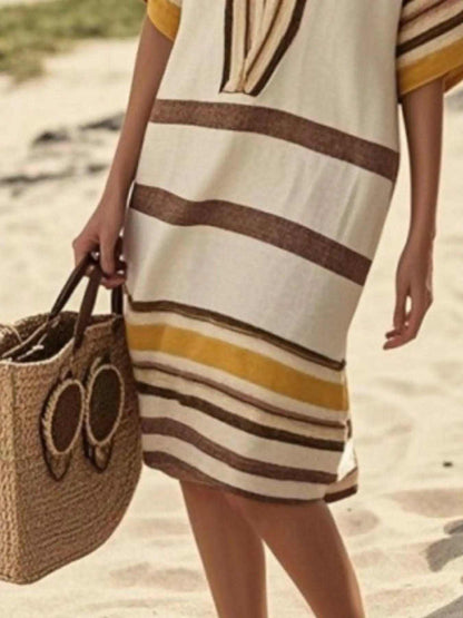 Full Size Striped Half Sleeve Midi Dress Plus Size Luxe Curves Plus Size Fashion