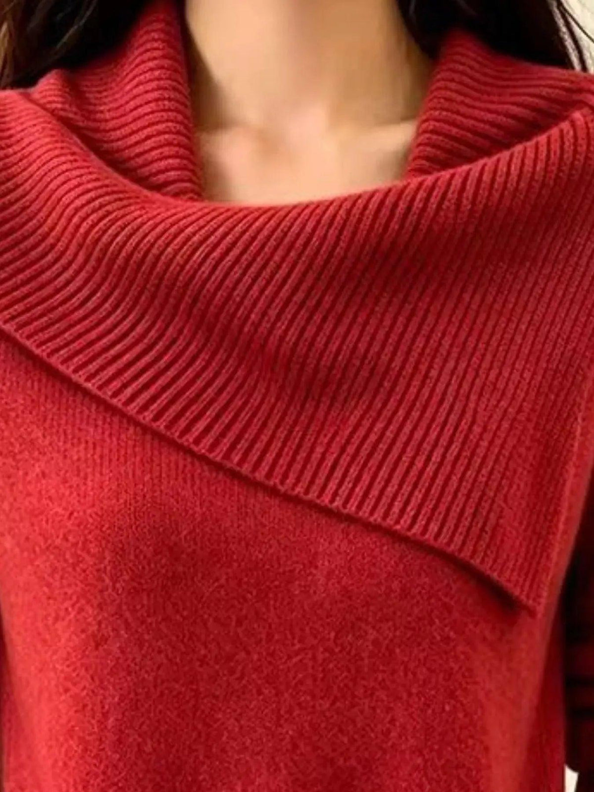 Full Size Asymmetric Ribbed Collar Sweater Plus Size Luxe Curves Plus Size Fashion
