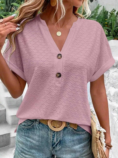 Notched Short Sleeve Top Luxe Curves Plus Size Fashion