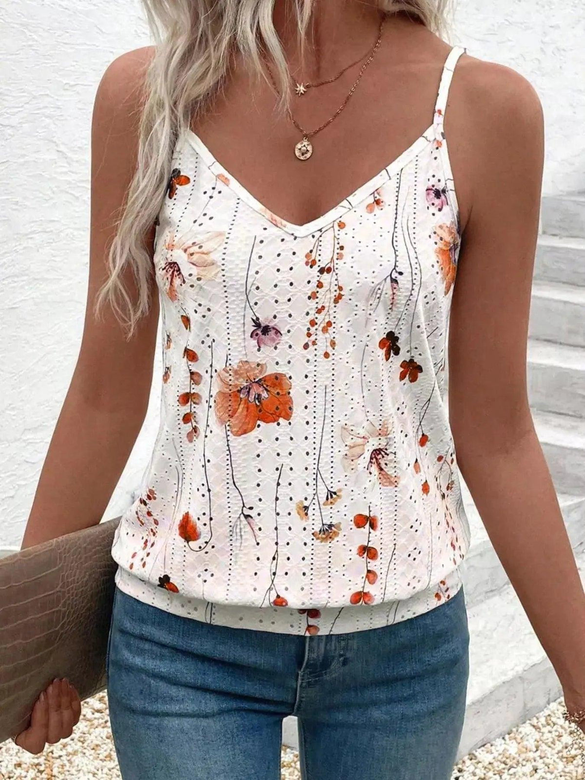 Floral Print V-Neck Casual Cami Luxe Curves Plus Size Fashion