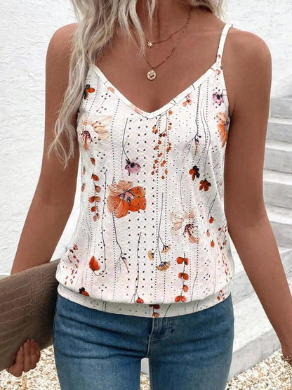 Floral Print V-Neck Casual Cami Luxe Curves Plus Size Fashion