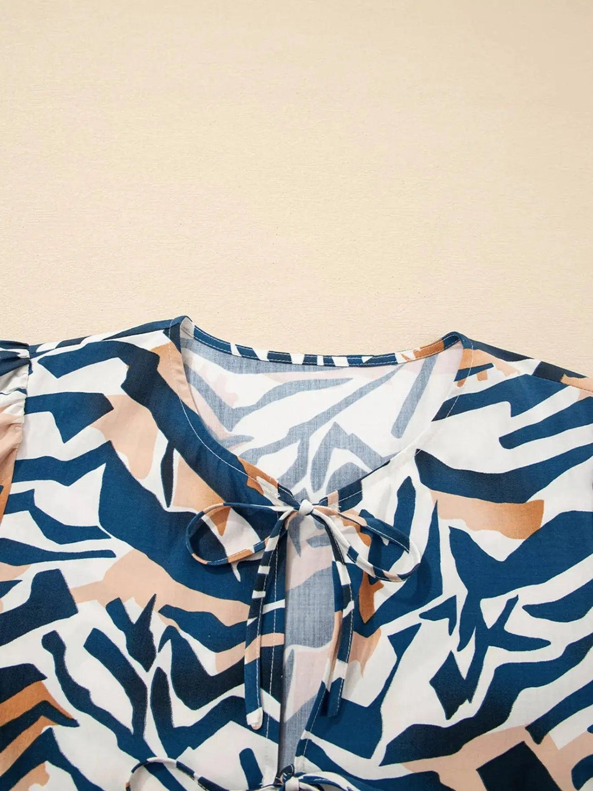 Zebra Print Tied Front Puff Sleeve Top Luxe Curves Plus Size Fashion