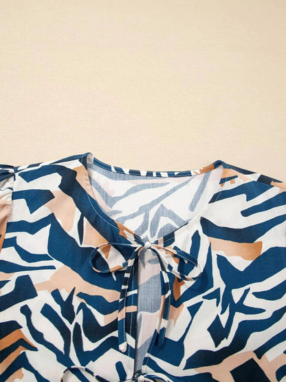 Zebra Print Tied Front Puff Sleeve Top Luxe Curves Plus Size Fashion
