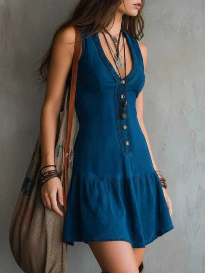 Full Size Sleeveless V-Neck Mini Dress Plus Size Luxe Curves Plus Size Fashion