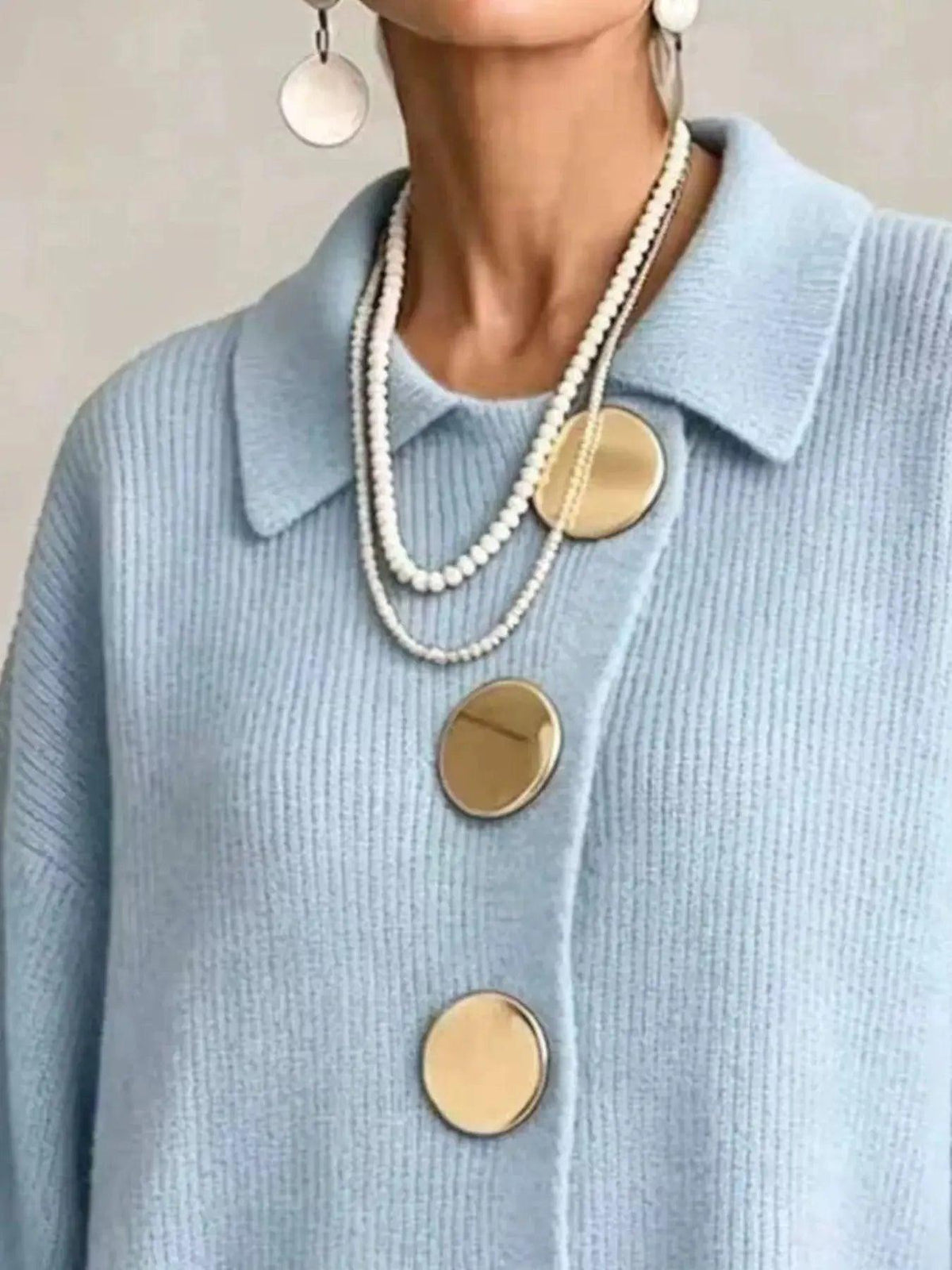Full Size Gold Buttons Lantern Sleeve Cardigan Plus Size Luxe Curves Plus Size Fashion