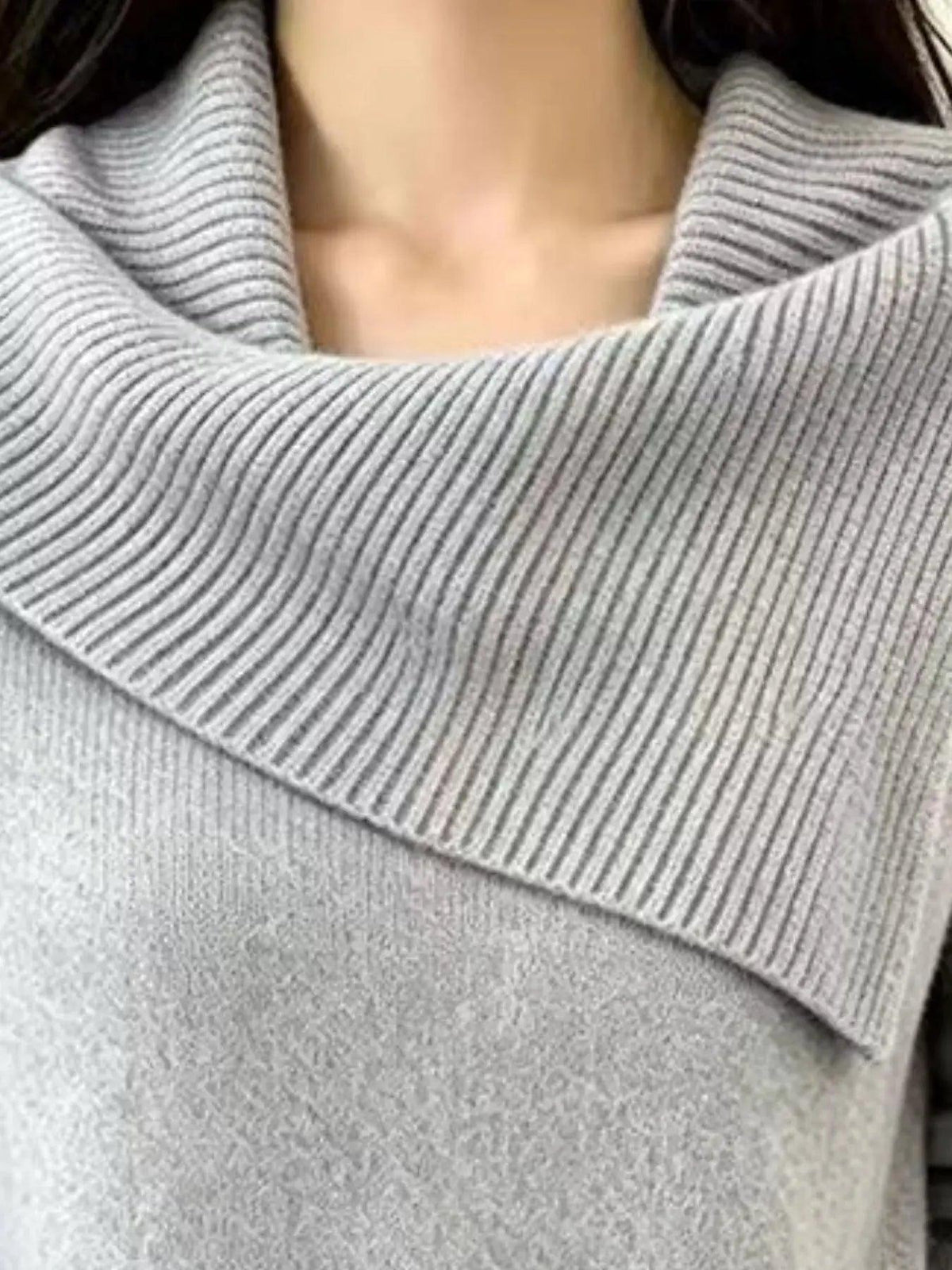 Full Size Asymmetric Ribbed Collar Sweater Plus Size Luxe Curves Plus Size Fashion