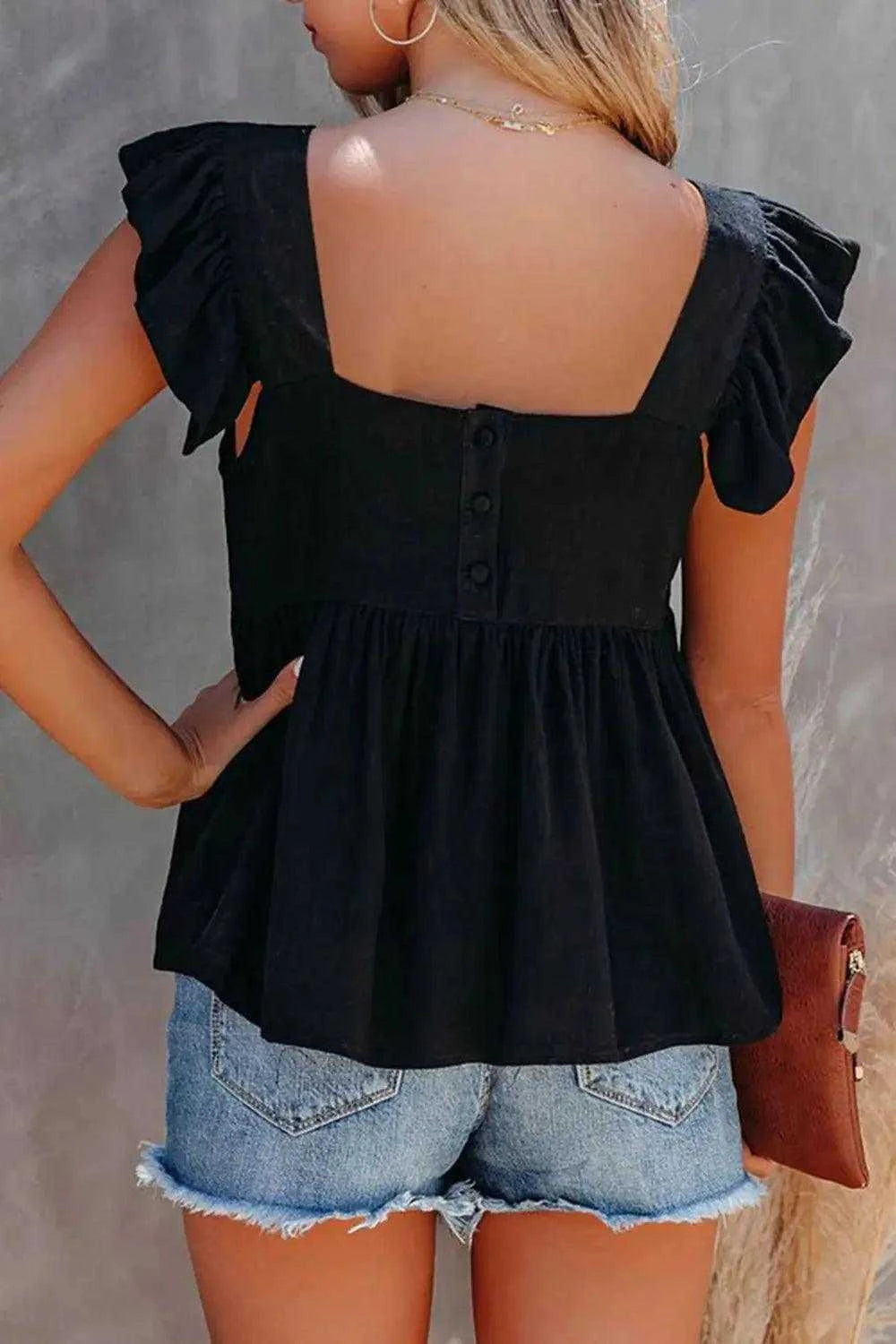 Full Size Ruffled Square Neck Cap Sleeve Blouse Luxe Curves Plus Size Fashion