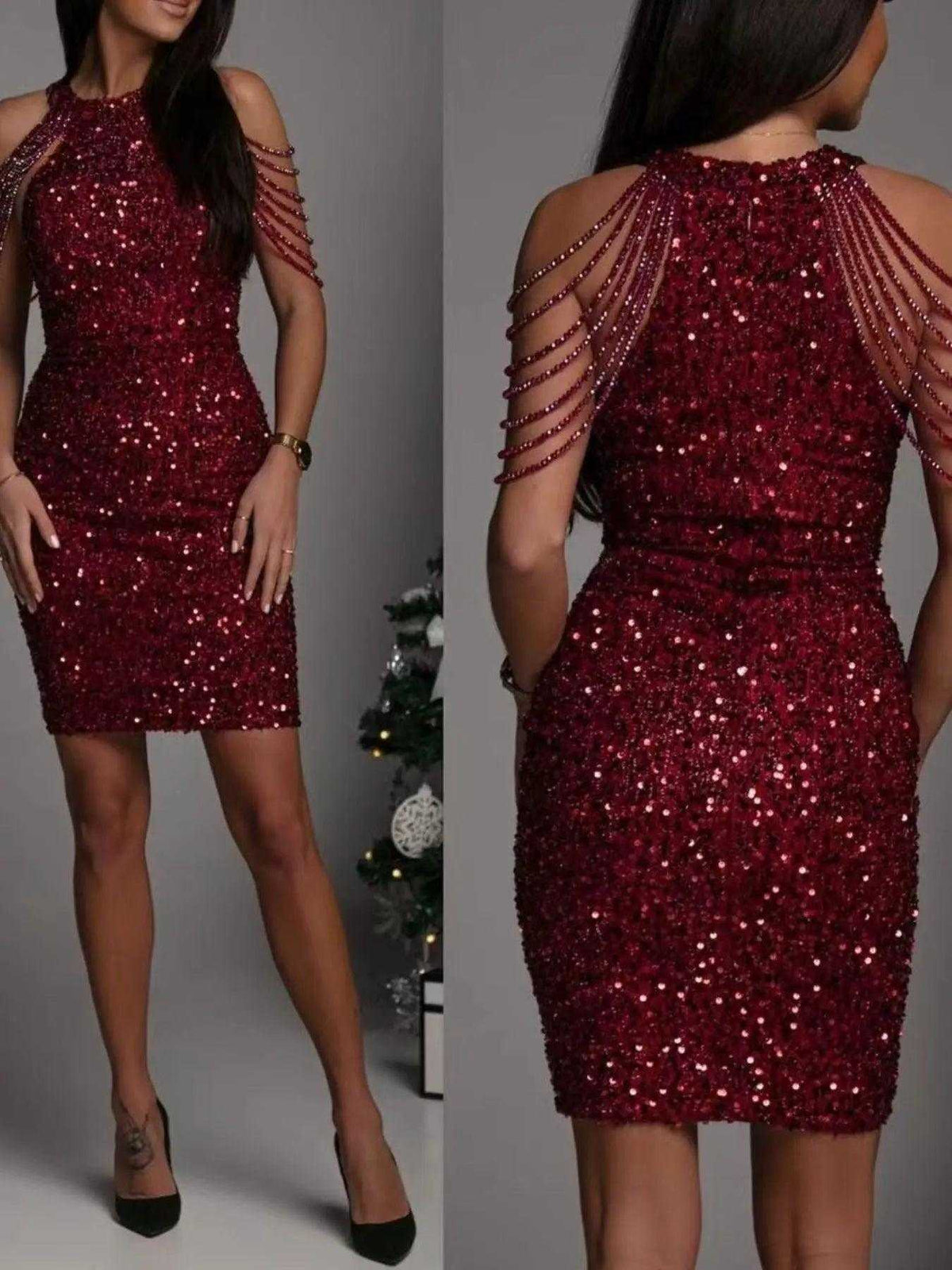 Full Size Sequin Embellished Bodycon Mini Dress Plus Size Luxe Curves Plus Size Fashion