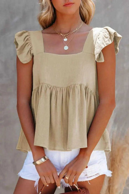 Full Size Ruffled Square Neck Cap Sleeve Blouse Luxe Curves Plus Size Fashion