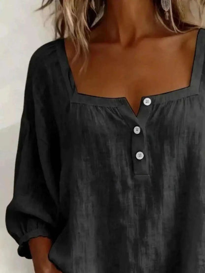 Full Size Square Neck Button Detail Blouse Plus Size Luxe Curves Plus Size Fashion