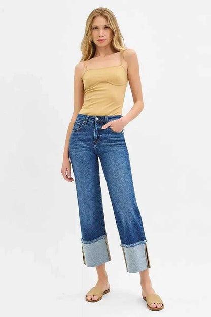 RISEN Full Size Mid Rise Crop Wide Wide Cuffed Jeans Plus Size Luxe Curves Plus Size Fashion
