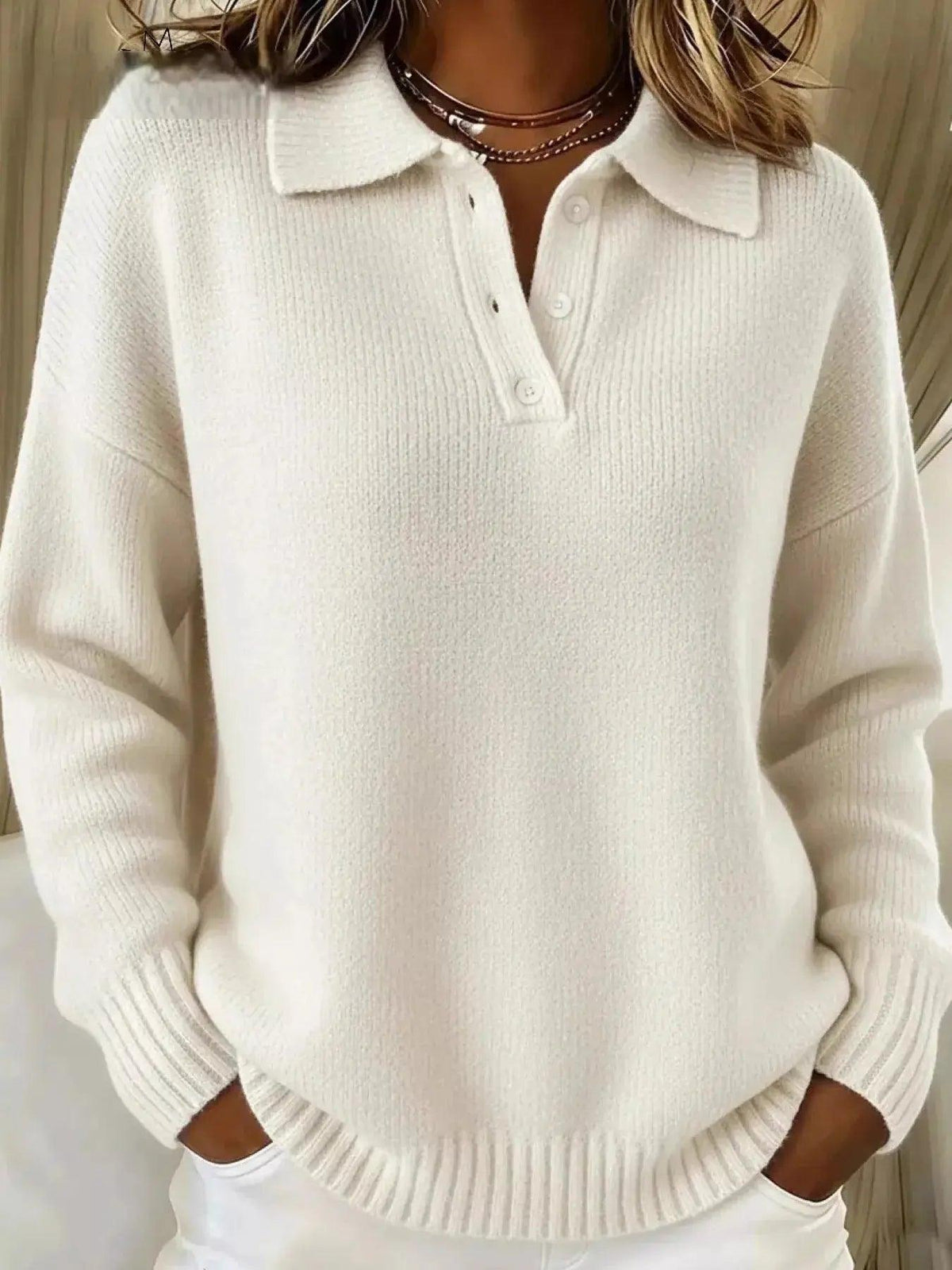 Full Size Button Detail Dropped Shoulder Sweater Plus Size Luxe Curves Plus Size Fashion
