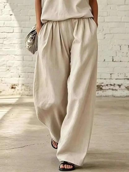 Full Size Sleeveless Top and Wide-Leg Pants Set Plus Size Luxe Curves Plus Size Fashion