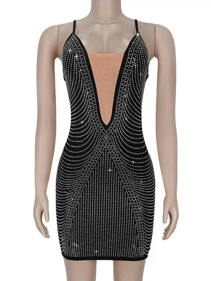 Rhinestone Spaghetti Strap Mini Dress Luxe Curves Plus Size Fashion