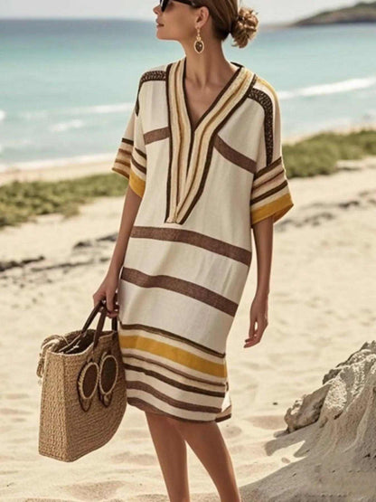 Full Size Striped Half Sleeve Midi Dress Plus Size Luxe Curves Plus Size Fashion
