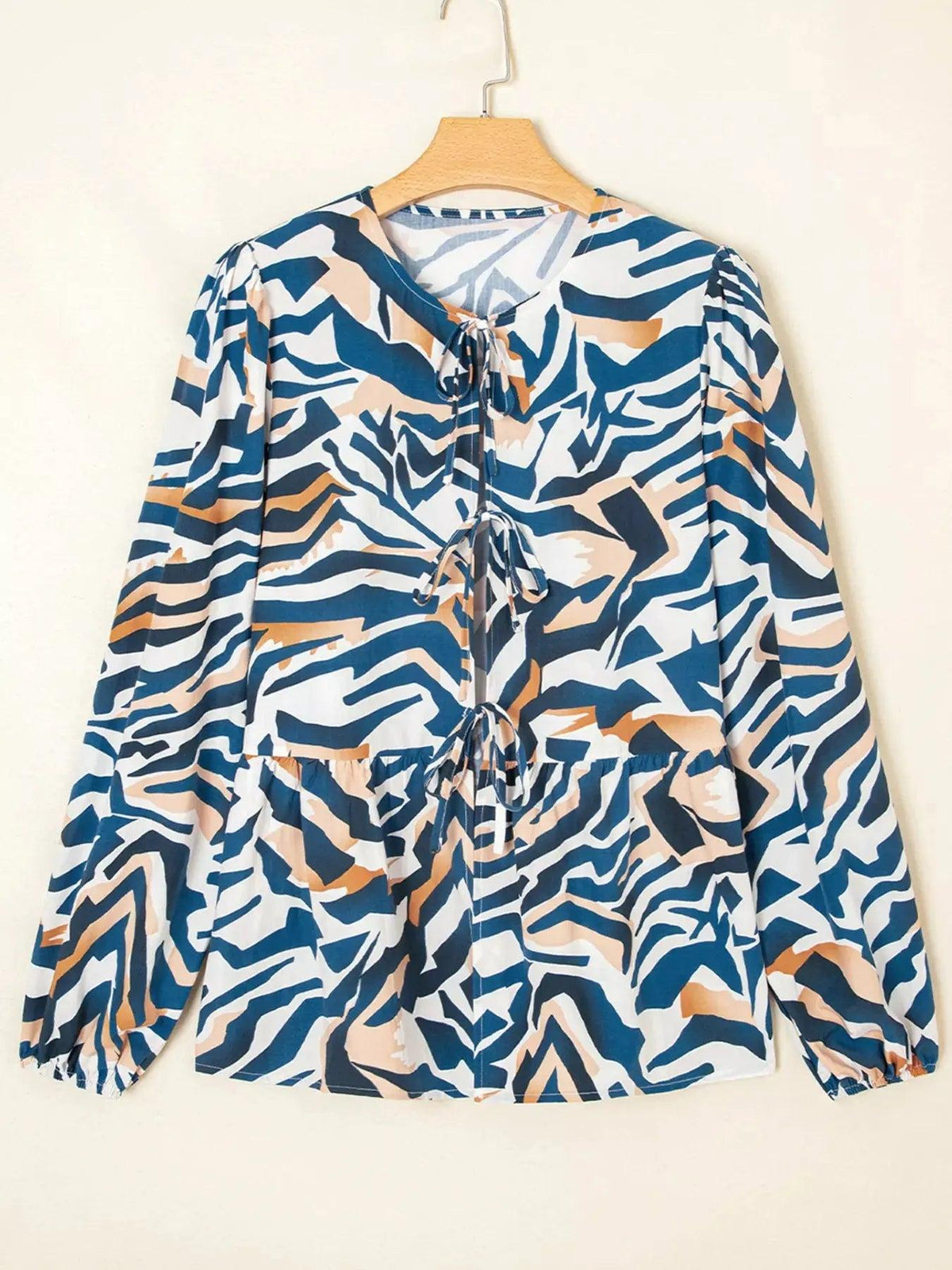 Zebra Print Tied Front Puff Sleeve Top Luxe Curves Plus Size Fashion
