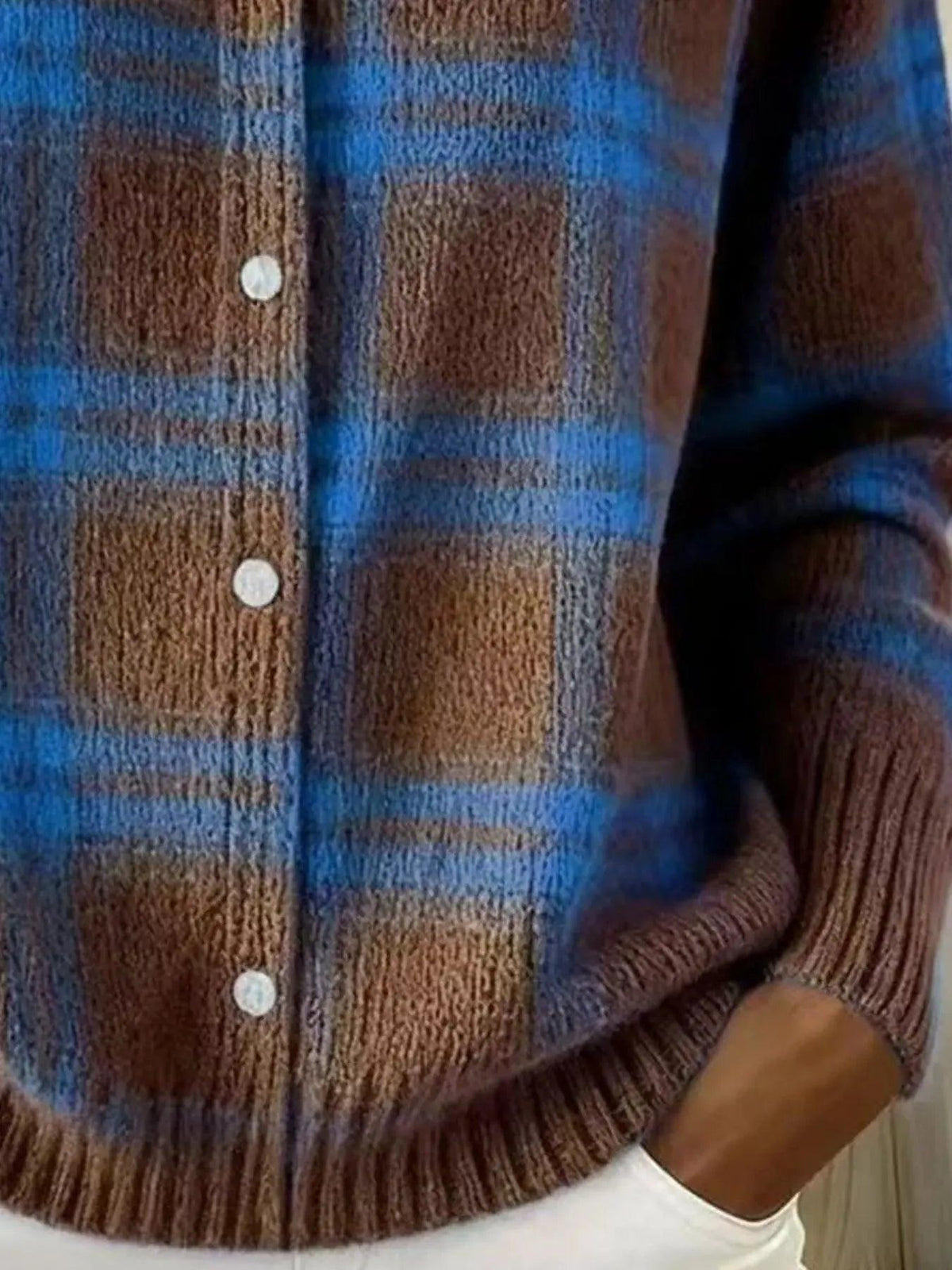 Full Size Plaid Button-Down Knit Cardigan Plus Size Luxe Curves Plus Size Fashion
