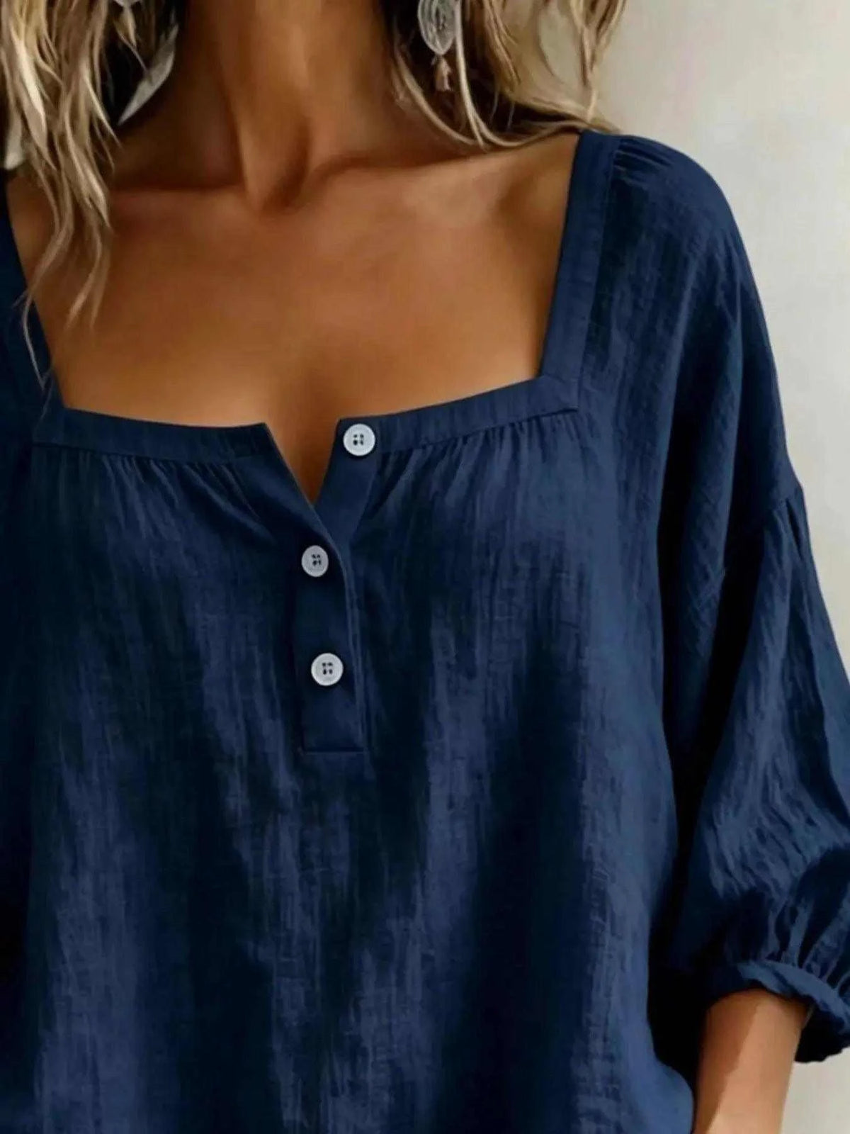 Full Size Square Neck Button Detail Blouse Plus Size Luxe Curves Plus Size Fashion