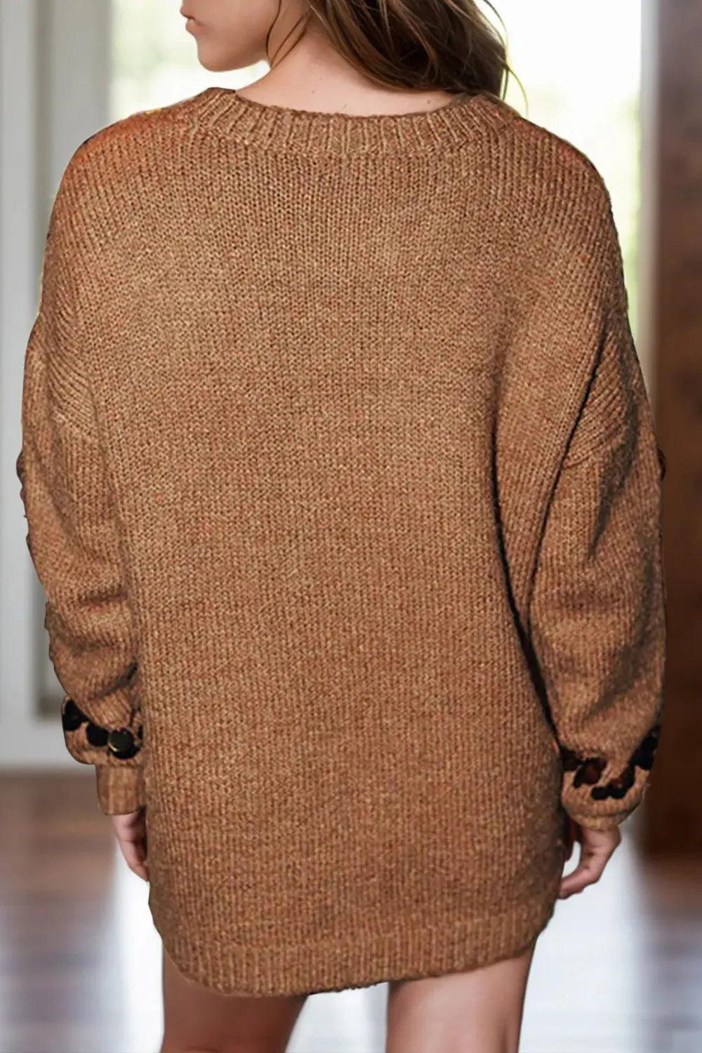 Sequin Round Neck Long Sleeve Sweater Luxe Curves Plus Size Fashion