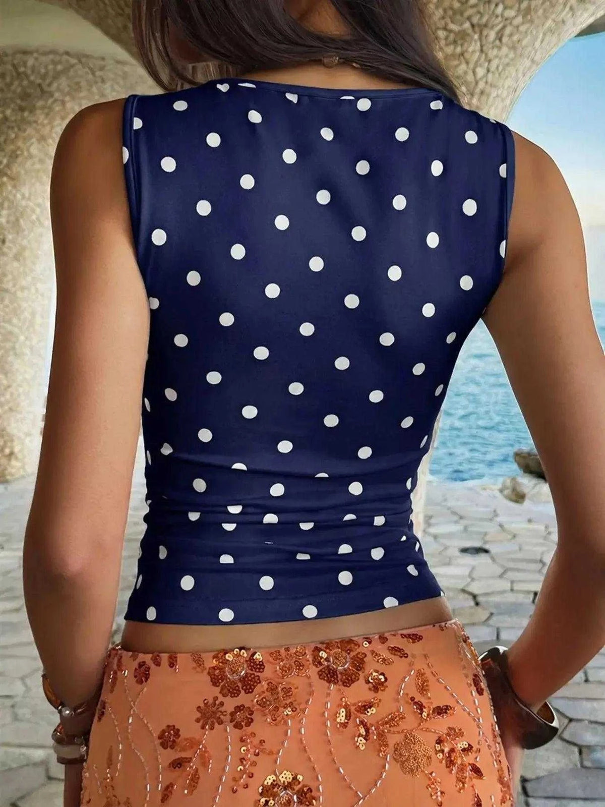 Polka Dot Scoop Neck Tank Luxe Curves Plus Size Fashion