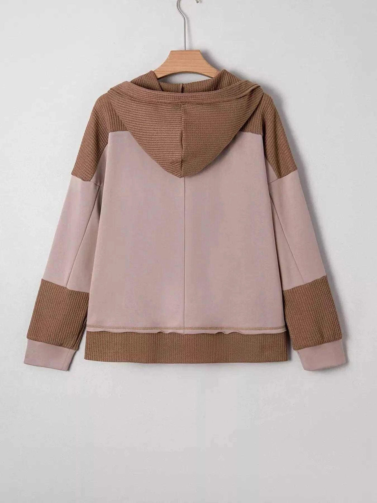 Oversize Waffle Patchwork Exposed Seam Casual Hoodie Luxe Curves Plus Size Fashion