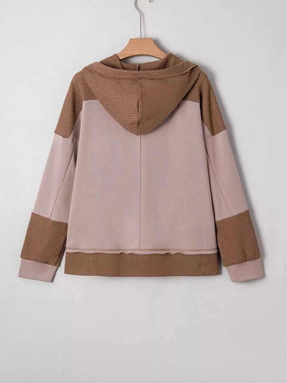 Oversize Waffle Patchwork Exposed Seam Casual Hoodie Luxe Curves Plus Size Fashion