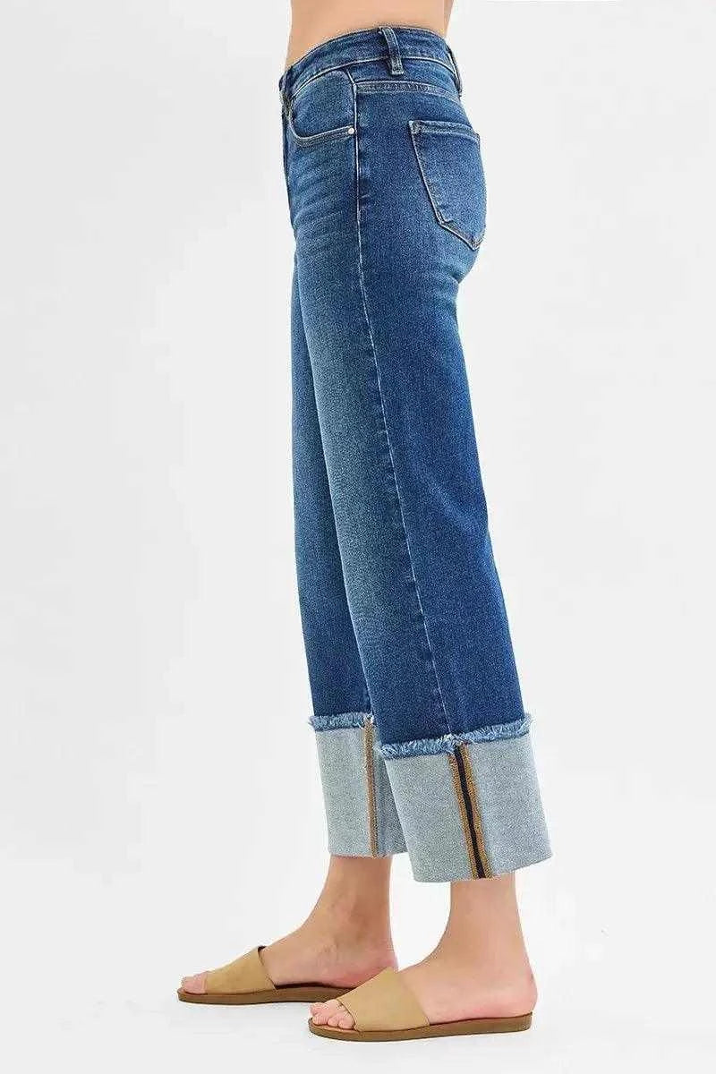 RISEN Full Size Mid Rise Crop Wide Wide Cuffed Jeans Plus Size Luxe Curves Plus Size Fashion