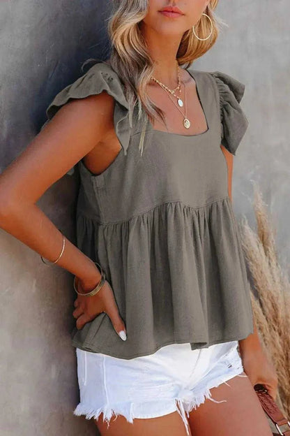 Full Size Ruffled Square Neck Cap Sleeve Blouse Luxe Curves Plus Size Fashion