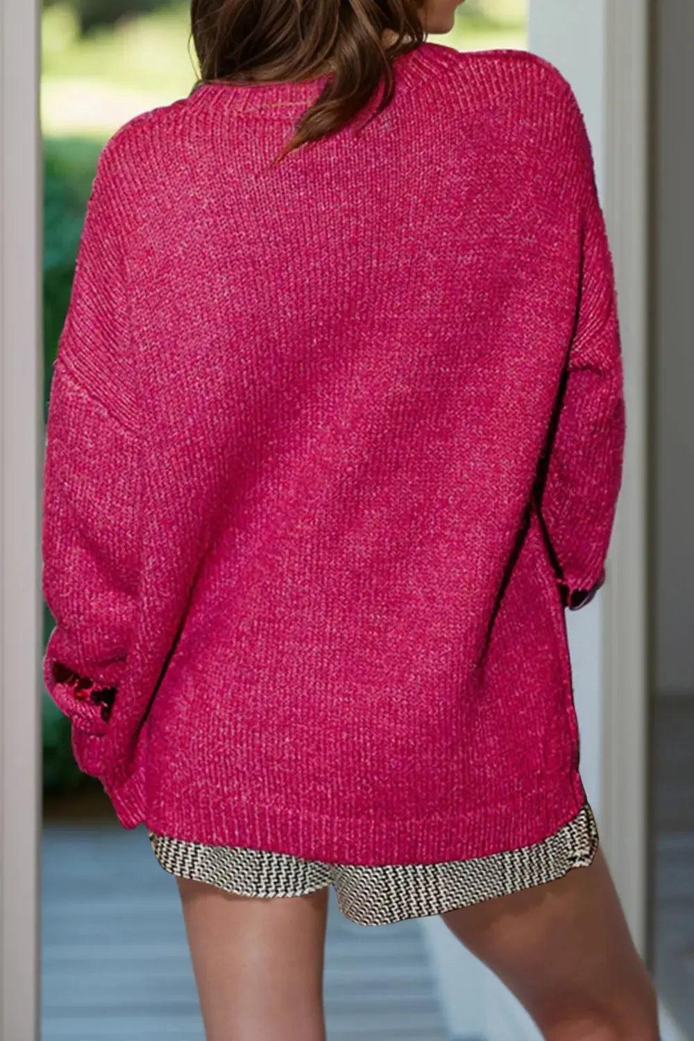 Sequin Round Neck Long Sleeve Sweater Luxe Curves Plus Size Fashion