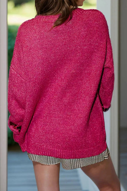 Sequin Round Neck Long Sleeve Sweater Luxe Curves Plus Size Fashion