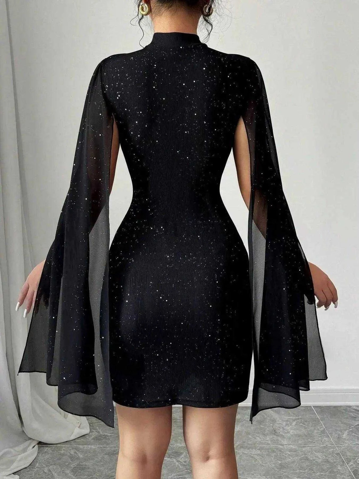 Cutout Bodycon Mini Dress with Cape Sleeves Luxe Curves Plus Size Fashion