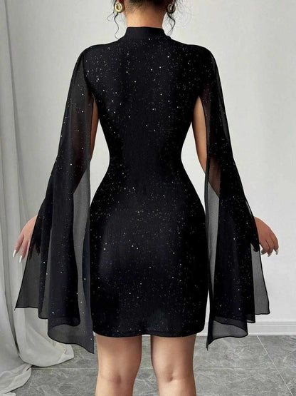 Cutout Bodycon Mini Dress with Cape Sleeves Luxe Curves Plus Size Fashion