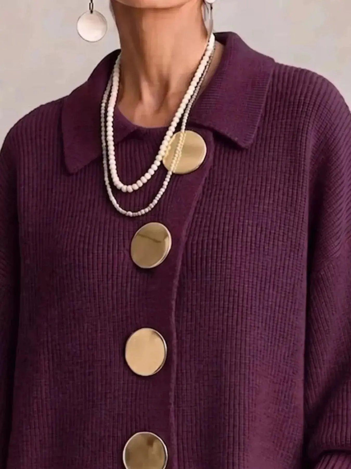 Full Size Gold Buttons Lantern Sleeve Cardigan Plus Size Luxe Curves Plus Size Fashion