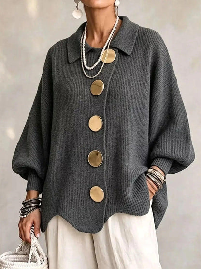 Full Size Gold Buttons Lantern Sleeve Cardigan Plus Size Luxe Curves Plus Size Fashion