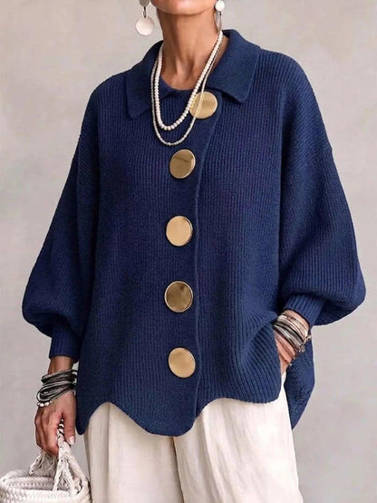Full Size Gold Buttons Lantern Sleeve Cardigan Plus Size Luxe Curves Plus Size Fashion