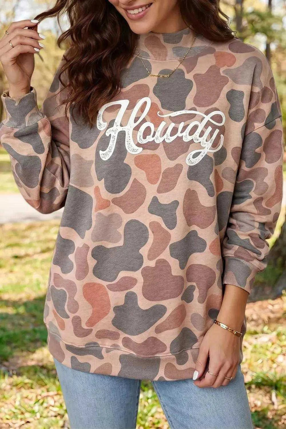 Plus Size Multicolour Camouflage Western Graphic Sweatshirt Luxe Curves Plus Size Fashion
