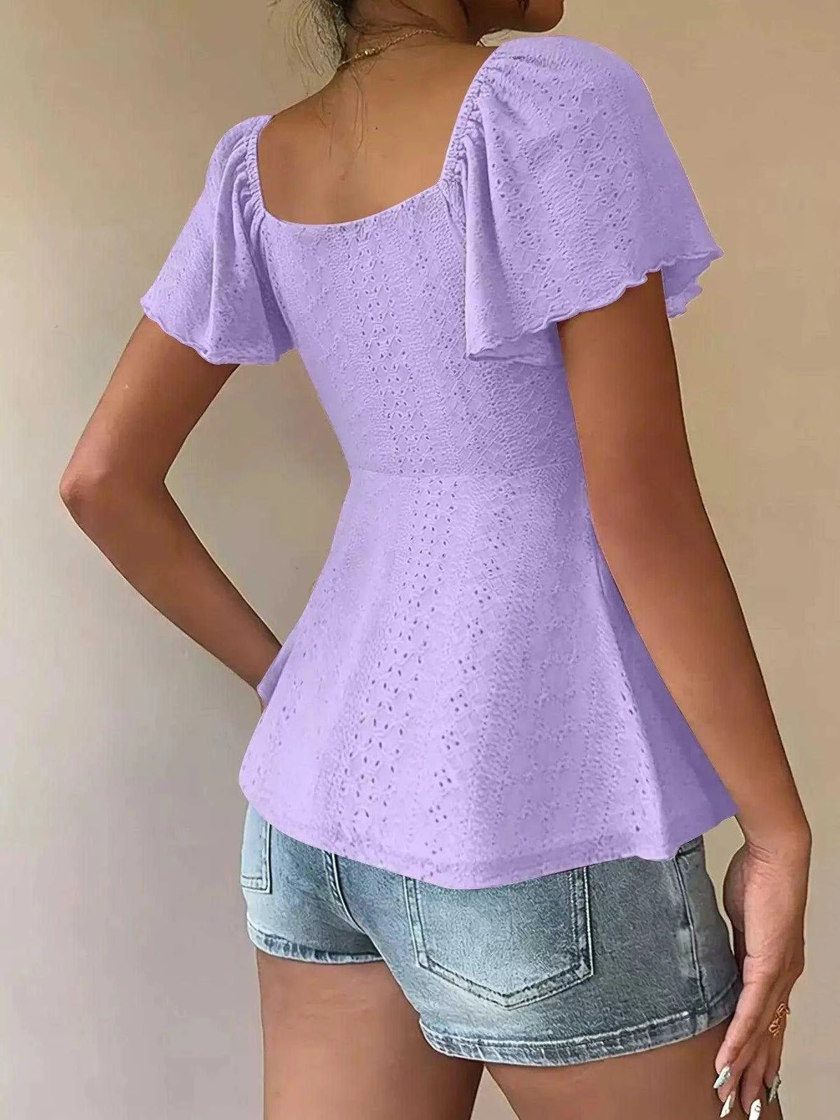 Sweetheart Neck Flutter Sleeve Top Luxe Curves Plus Size Fashion