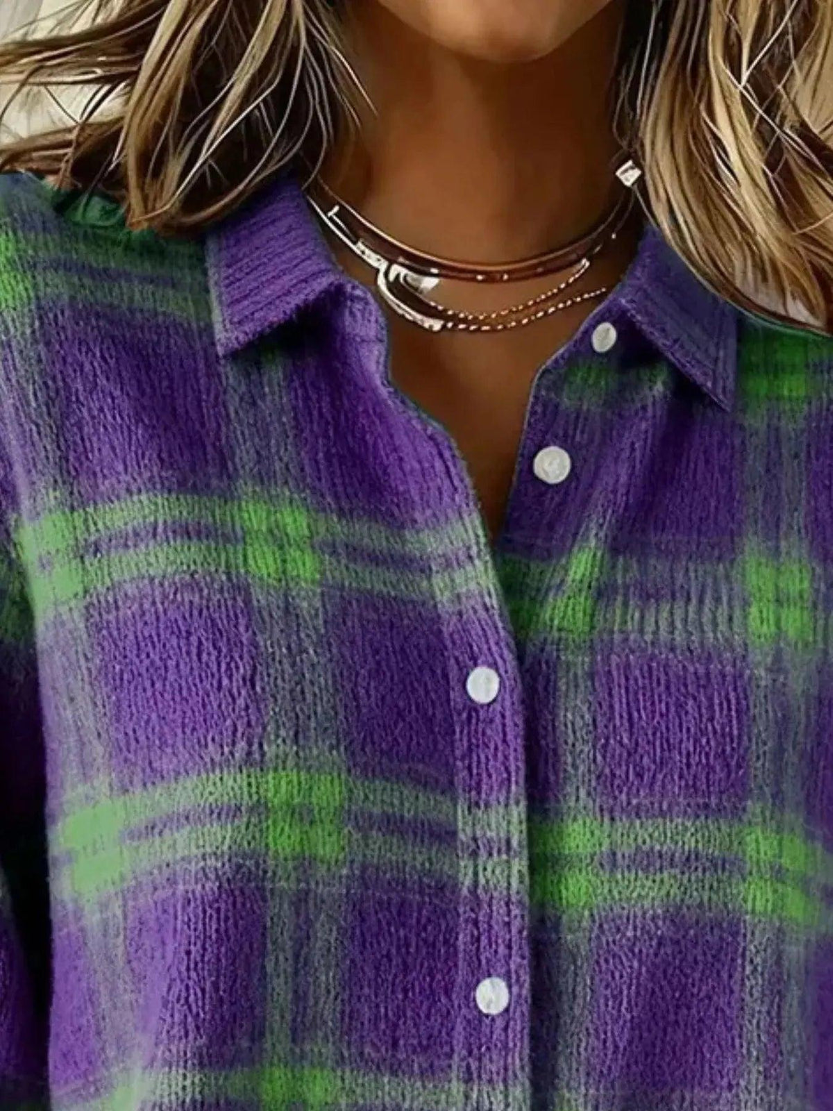 Full Size Plaid Button-Down Knit Cardigan Plus Size Luxe Curves Plus Size Fashion