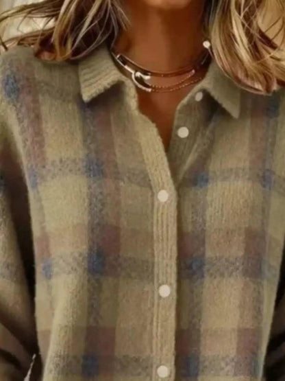 Full Size Plaid Button-Down Knit Cardigan Plus Size Luxe Curves Plus Size Fashion