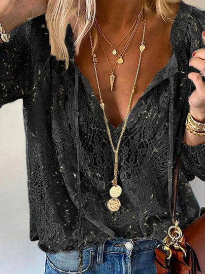 Lace Tie-Neck Blouse Luxe Curves Plus Size Fashion