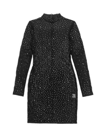 Rhinestone Embellished Long Sleeve Bodycon Mini Dress Luxe Curves Plus Size Fashion