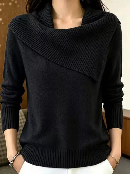 Full Size Asymmetric Ribbed Collar Sweater Plus Size Luxe Curves Plus Size Fashion