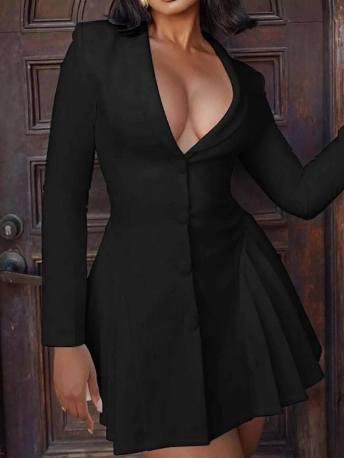 Button Down Blazer Pleated Mini Dress Luxe Curves Plus Size Fashion